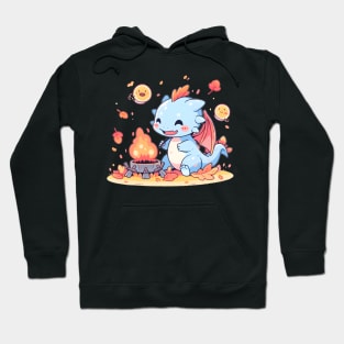 Happy Blue Dragon with an Autumn Campfire Hoodie